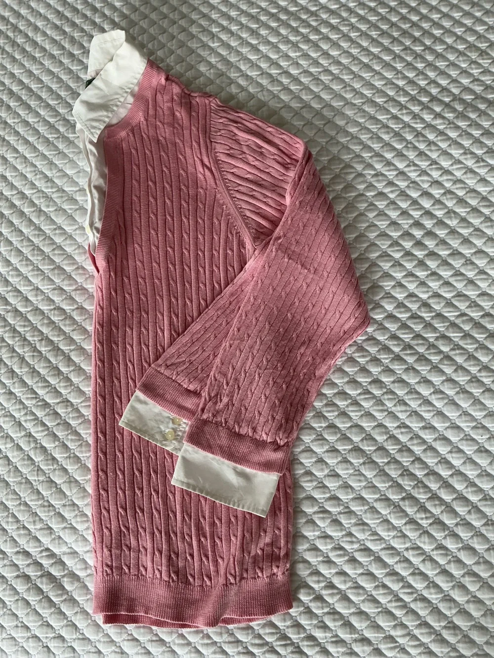 Lauren Ralph Lauren Pink Silk Blend Cable-Knit Sweater with White Collar 2X